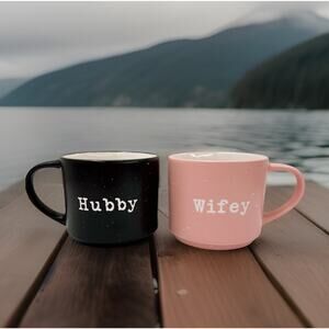 Wifey and Hubby Coffee Mugs Set - Mr. Mrs. Anniversary Gifts for 16oz Pink Gray